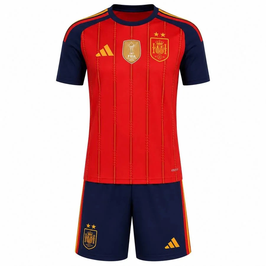 T-shirt e Pantaloncini per Bambino Spagna Home 26/27 Con due stelle e la patch di campione del mondo